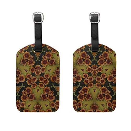 Set of 2 Luggage Tags Background Sunflowers Suitcase Labels Travel Accessories