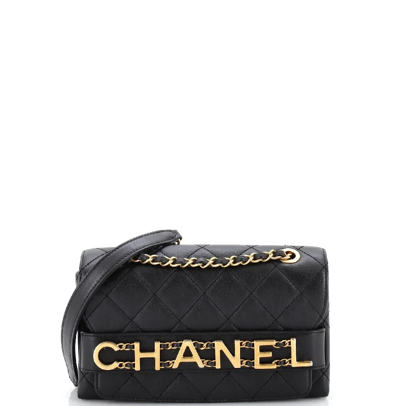 Logo Enchained Flap Bag Quilted Calfskin Small