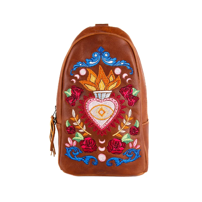 2.0 CROSSBODY SLING - EMBROIDERED LEATHER - HEARTS AFLAME