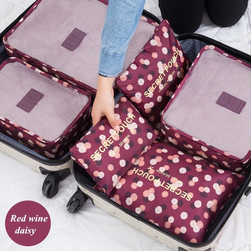 New 6pcs/set Women Travel Storage Bag Case High Capacity Luggage Clothes Tidy Suitcase Organizer