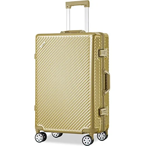 Flieks Aluminum Frame Luggage TSA Approved Zipperless Suitcase with Spinner Wheels 20 24 28inch Available (24-Checking in, Luxury Gold)