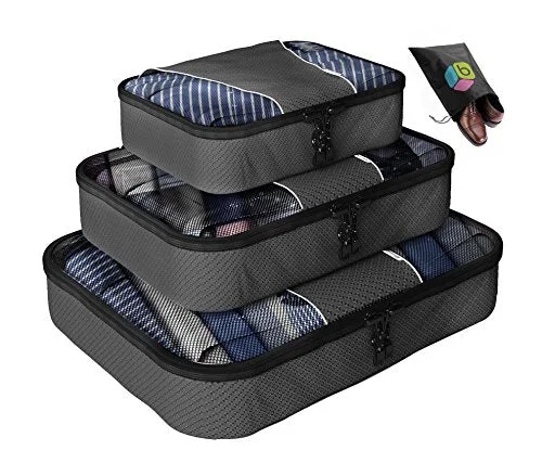 Packing Cubes - 4 pc Set Luggage Organizer - Bonus Shoe Bag Included - By Bingonia Travel