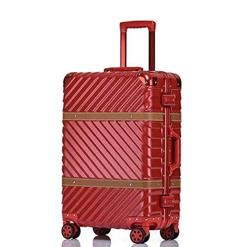 Women Travel Rolling Luggage Aluminum Frame Checked Boarding Cabin Case Spinner Trolley Travel Suitcase,Red,29