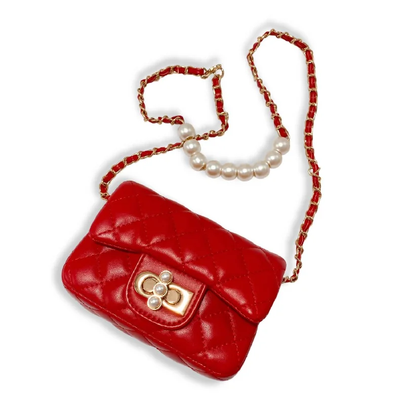 Pearl Closure Quilted Purse In Red