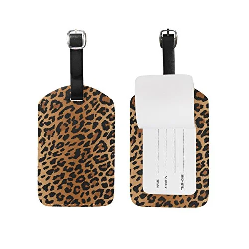 Sexy Leopard Grain Travel Leather Luggage Baggage Suitcases Tags Label Set of 2