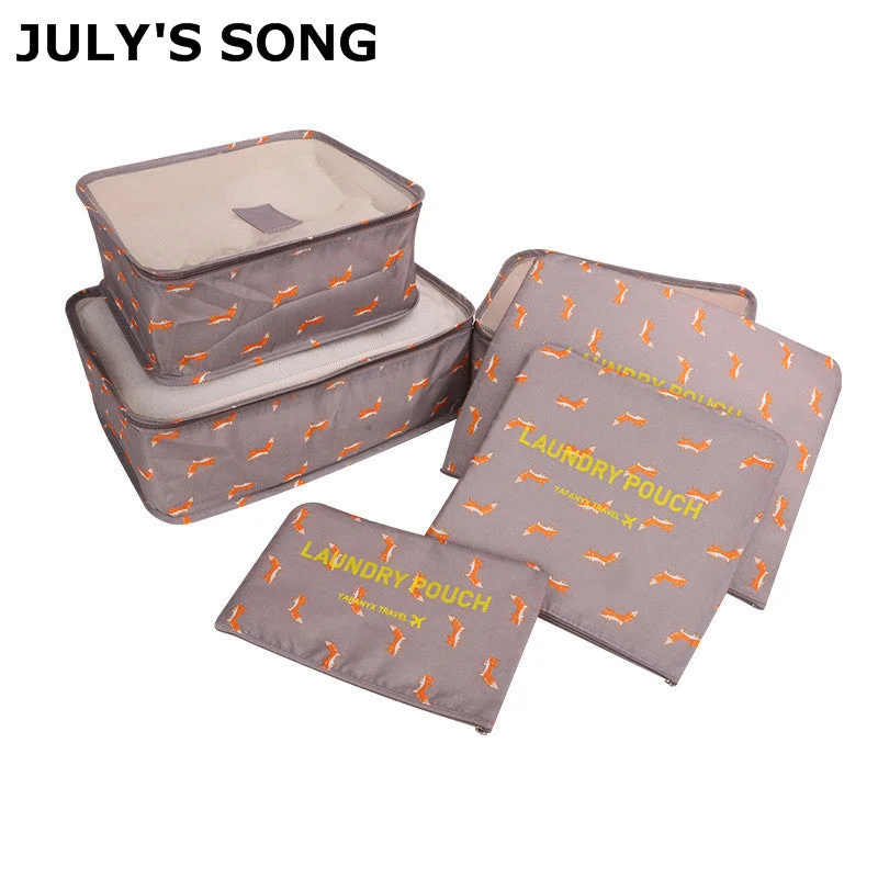 JULY'S SONG 6PCs/Set Travel Bags Luggage Zipper Bag Portable Packing Organizer Waterproof Case